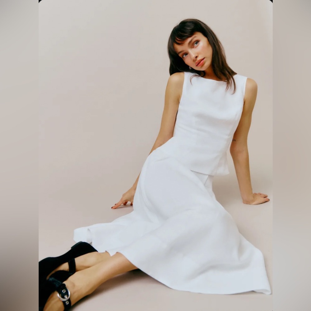 NEW Reformation Moya Linen Two Pieces - White Size 4 - Picture 4 of 13